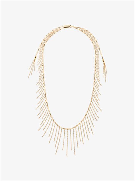 michael kors mkj5793 fringe rose gold adjustable drape necklace|michael kors necklace.